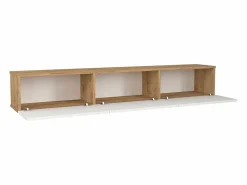 Vente-unique Mueble Tv|Mueble de TV suspendido con 3 puertas - Blanco y Natural claro - VIKILA