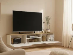 Vente-unique Mueble Tv|Mueble de TV suspendido con 3 puertas y 1 hueco - Blanco y natural - LOTULA