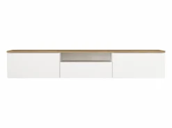Vente-unique Mueble Tv|Mueble de TV suspendido con 3 puertas y 1 hueco - Blanco y natural - LOTULA