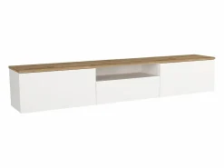 Vente-unique Mueble Tv|Mueble de TV suspendido con 3 puertas y 1 hueco - Blanco y natural - LOTULA