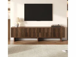 ModernLuxe Mueble Tv|Mueble de TV 180x40x56 cm - 4 cajones y 2 puertas - diseño ondulado - tableros de partículas - color nogal oscuro