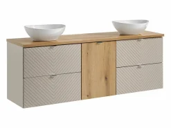 Petits-Meubles Mueble doble lavabo 160cm cesto de ropa Manoa Cachemira y madera Beige Hot