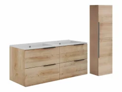 Mueble doble lavabo con columna - Acabado natural claro - 120 cm - NISAYA^Vente-unique Sale