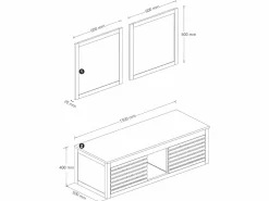 Vente-unique Conjunto De Baño|Mueble doble lavabo de madera de acacia y espejos - 130 cm - PENEBEL