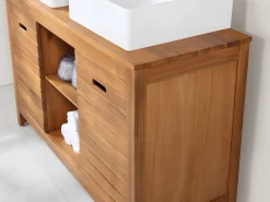 Vente-unique Conjunto De Baño|Mueble doble lavabo de madera de acacia - 130 cm - 2 espejos 90 x 60 cm - PULUKAN