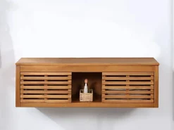Vente-unique Mueble doble lavabo de madera de acacia - Mueble de baño - 130 cm - PENEBEL Color natural oscuro Outlet