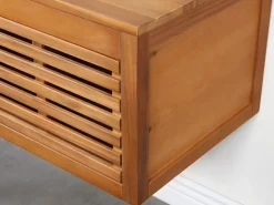 Vente-unique Mueble doble lavabo de madera de acacia - Mueble de baño - 130 cm - PENEBEL Color natural oscuro Outlet