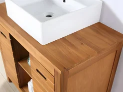 Vente-unique Mueble doble lavabo de madera de acacia - 90 cm - 1 espejo - 60 x 60 cm - PULUKAN Color natural oscuro Discount
