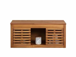 Vente-unique Mueble doble lavabo de madera de acacia y espejo - 90 cm - PENEBEL Color natural oscuro Discount