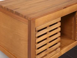 Vente-unique Mueble doble lavabo de madera de acacia y espejo - 90 cm - PENEBEL Color natural oscuro Discount