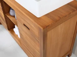 Mueble doble lavabo de madera de acacia - Mueble de baño - 130 cm - PULUKAN^Vente-unique