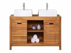 Mueble doble lavabo de madera de acacia - Mueble de baño - 130 cm - PULUKAN^Vente-unique