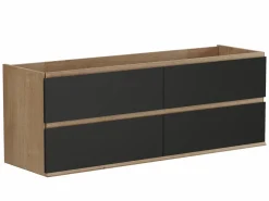 Vente-unique Mueble De Baño Con Doble Lavabo|Mueble doble lavabo de sobreponer - Color natural claro y negro - 150 cm - SABURI