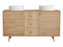 Mueble doble lavabo en roble - Lavabo sobre encimera redondo - Natural claro - 145 cm - ZARENO^Vente-unique Outlet