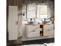 Petits-Meubles Mueble doble lavabo imitación piedra 140cm 2 compartimientos Adriel Cachemira y Madera Beige / Color natural claro Sale