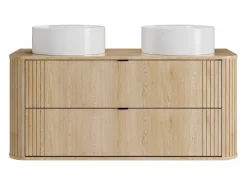 Vente-unique Mueble De Baño Con Doble Lavabo|Mueble doble lavabo suspendido con lavabo redondo sobre encimera, Natural claro, 120 cm, FILOR
