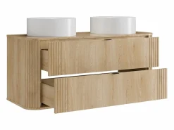 Vente-unique Mueble De Baño Con Doble Lavabo|Mueble doble lavabo suspendido con lavabo redondo sobre encimera, Natural claro, 120 cm, FILOR