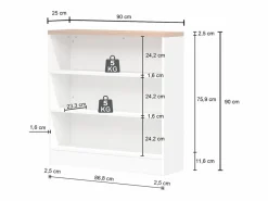 Mueble estantería de cocina Sole con 3 estantes brillo y roble 90x90x25 cm Blanco New