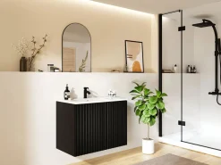 Mueble flotante bajo lavabo estriado , L80 cm, ZILGA^Vente-unique