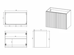 Vente-unique Mueble flotante con lavabo rayado y tablero, L80 cm, ZILGA Negro Outlet