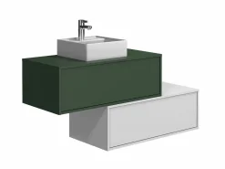 Vente-unique Mueble De Baño Simple|Mueble flotante de baño con lavabo individual, verde y blanco, 2 cajones, 94 cm, TEANA