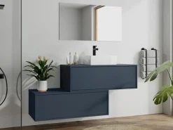 Vente-unique Mueble flotante de baño con lavabo sencillo, color , 2 cajones, 94 cm, TEANA Azul oscuro Online