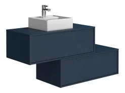 Vente-unique Mueble flotante de baño con lavabo sencillo, color , 2 cajones, 94 cm, TEANA Azul oscuro Online