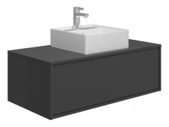 Vente-unique Mueble flotante de baño con lavabo, , 94 cm, TEANA Gris antracita