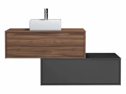 Mueble flotante de baño en tonos naturales oscuros y antracita, 2 cajones, TEANA^Vente-unique Outlet
