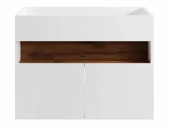 Mueble flotante de lavabo con LEDs, blanco y natural oscuro, L80 cm, POZEGA^Vente-unique Outlet