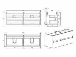 Mueble lavabo + lavabo 144cm MONTADO SIENA Nogal^STANO Online