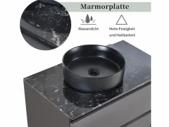 Merax Mueble lavabo de pared con 2 cajones y estantes - lavabo encastrado - 80 x 44 x 48,5 cm - Madera MDF - + negro Gris