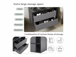 Merax Mueble lavabo de pared con 2 cajones y estantes - lavabo encastrado - 80 x 44 x 48,5 cm - Madera MDF - + negro Gris