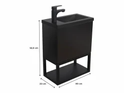 Mueble lavabo de pared NOVA de metal y madera con lavabo de resina de 40x50cm Negro