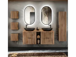 Petits-Meubles Mueble lavabo doble 140cm 2 nichos Gaia Madera y Negro Discount