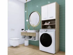 Mueble lavadora, 2 armarios, 180 x 64 x 30 cm, roble Sonoma, blanco mate Marru00f3n Hot