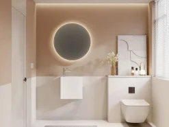 Mueble lavamanos suspendido en solid surface con estante - 40 cm - PUMORI^Shower & Design Best