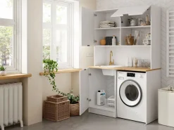 Vente-unique Mueble multifunción - Con encimera de 120 cm - Blanco y natural - CARMEO Color natural claro / Blanco Clearance