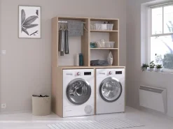 Vente-unique Mueble para 2 lavadoras perchero y estante - Natural claro - H184 x L128 cm - ERKANO Color natural claro Clearance