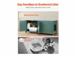 Mueble para Caja de Arena SucceBuy Gato Armario Esconder Casa de Baño de Gato Interior, con 4 Puertas y 2 Entradas, Nicho Esconder-arena en Madera, 120x45x50 cm^ Online