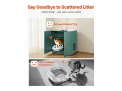 Mueble para Caja de Arena SucceBuy Gato Armario Esconder Casa de Baño de Gato Doble Puerta, Nicho Esconder-arena Madera con Agujeros, 80 x 50 x 79 cm Verde