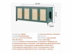 Mueble para Caja de Arena SucceBuy Gato Armario Esconder Casa de Baño Gato, con 4 Puertas de Rattán y 2 Entradas, Nicho Esconder-arena Madera, 120x45x50 cm^ Hot