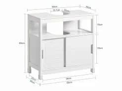 Sobuy Mueble De Lavabo|Mueble para Debajo del Lavabo Armario de Baño de Suelo 1 Estante y 2 Puertas Correderas 60 x 30 x 61 cm FRG128-II-W ES