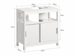 Sobuy Mueble De Lavabo|Mueble para Debajo del Lavabo Armario de Baño de Suelo 1 Estante y 2 Puertas Correderas 60 x 30 x 61 cm FRG128-II-W ES