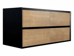 Vente-unique Mueble para lavabo, color natural claro y negro, L120 cm, LANNICK Negro / Color natural claro