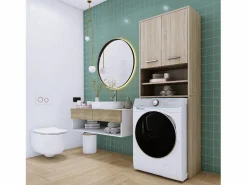 Mueble para lavadora, 2 armarios, 180 x 64 x 30 cm, Roble Sonoma Marru00f3n New