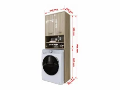 Mueble para lavadora, 2 armarios, 180 x 64 x 30 cm, Roble Sonoma Marru00f3n New