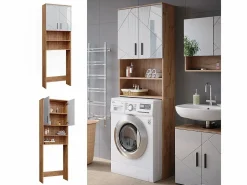Vicco Mueble Para Lavadora|Mueble para lavadora blanco brillo intenso/roble dorado 64x26x190.5 irma