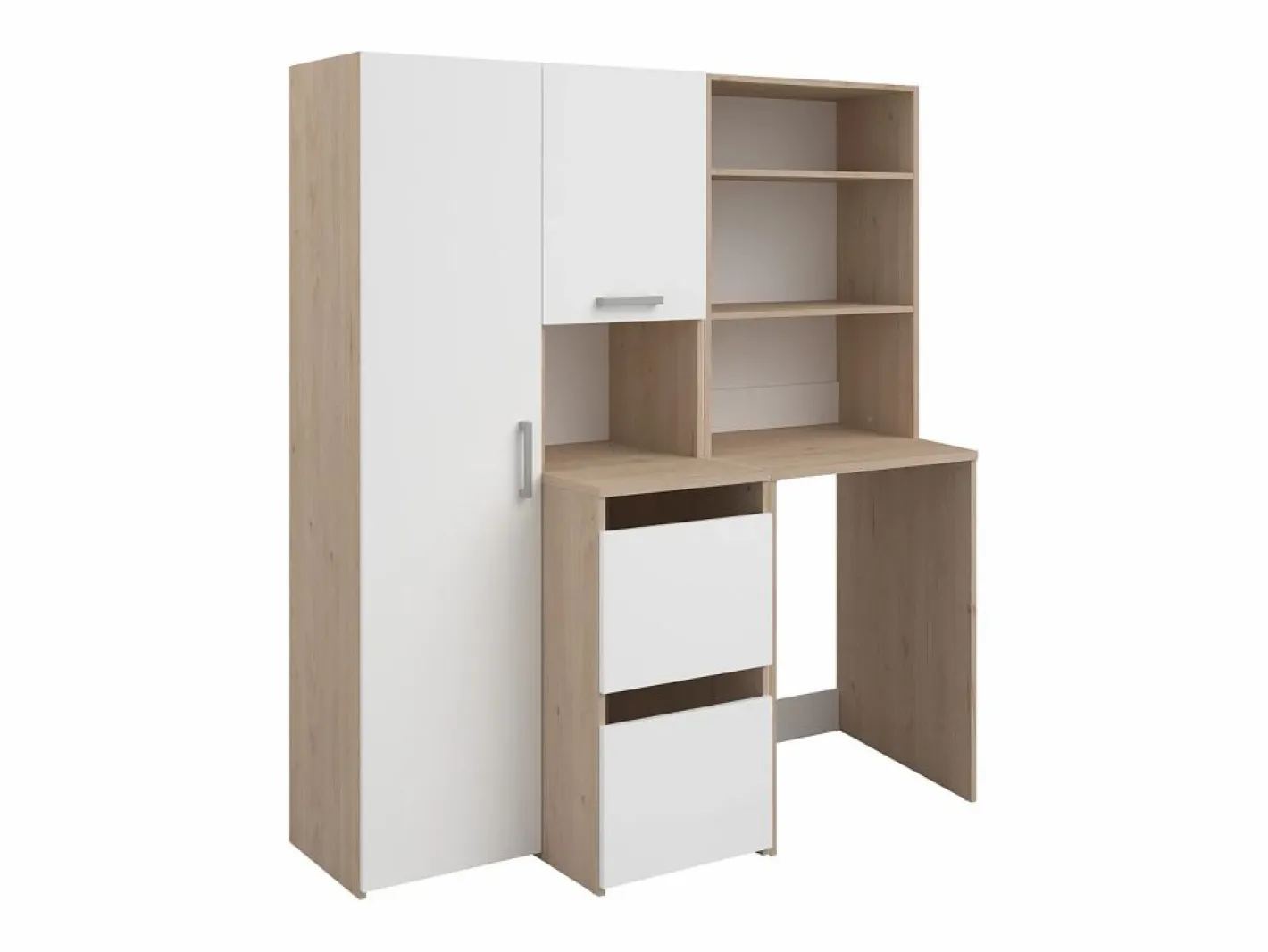 Vente-unique Mueble Para Lavadora|Columna De Baño|Mueble para lavadora con almacenamiento - Natural claro y blanco - L156 x Alt. 184 cm - ERKANO