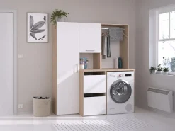 Mueble para lavadora con almacenamiento - Natural claro - L157 x A184 cm - ERKANO^Vente-unique Hot